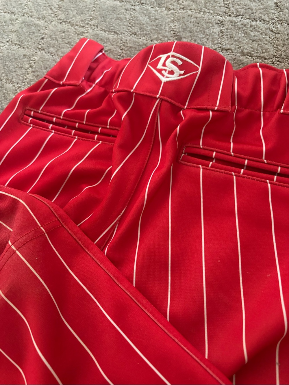 Red Pinstriped Women’s Top with Embroidered Logo